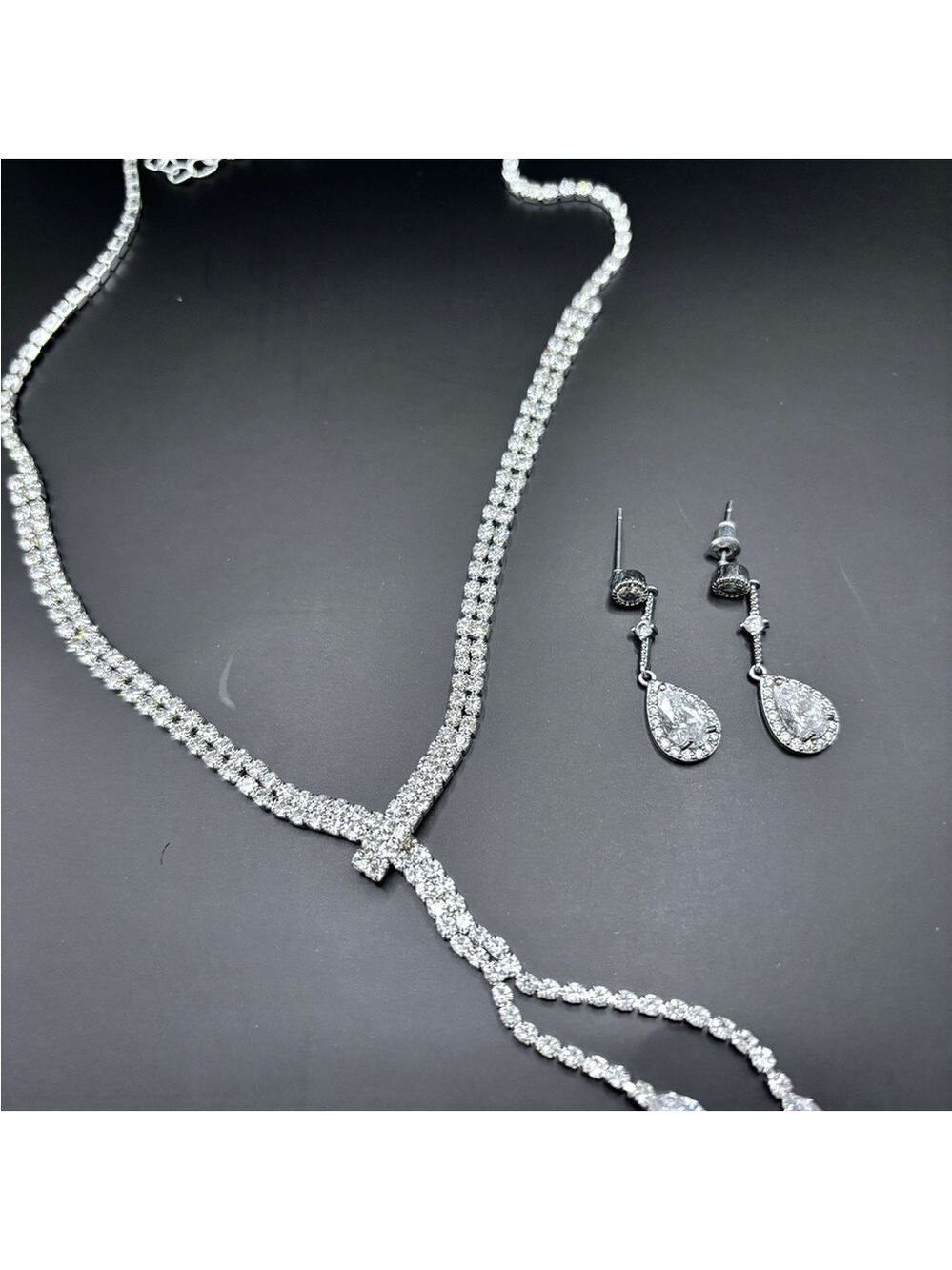 (3 for $12 item) Silver Sparkly Necklace and Pierced Earring Set